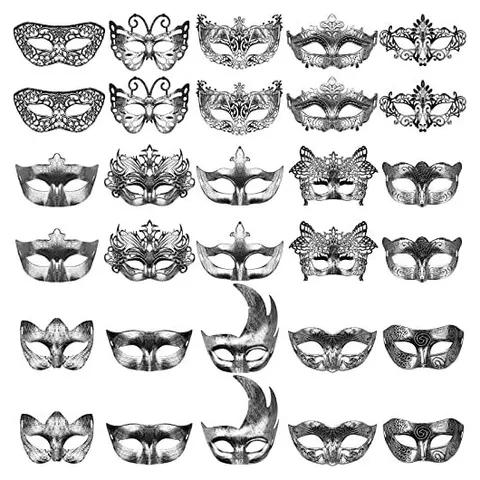 Yunsailing Masquerade Masks with Straps – Silver