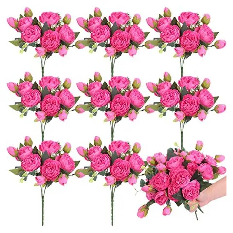 Yunsailing Artificial Peony & Hydrangea Bouquets – Rose Red · Peony