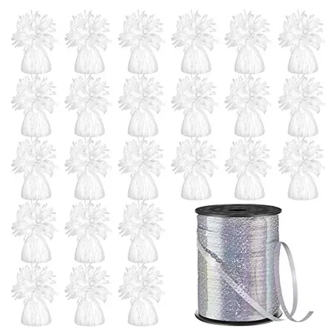 Yunsailing Balloon Weights with Ribbon – Silver, White