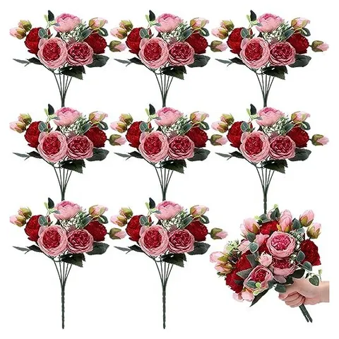 Yunsailing Artificial Peony & Hydrangea Bouquets – Red and Pink · Peony