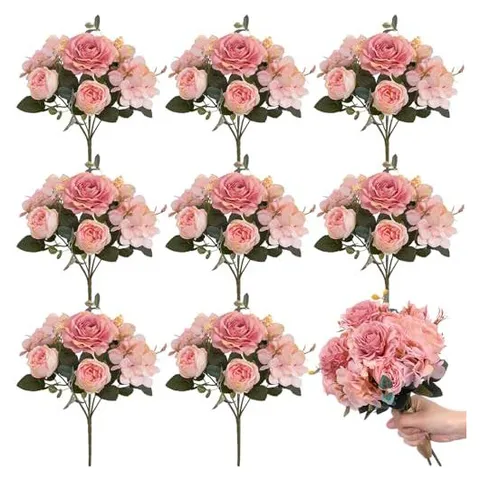 Yunsailing Artificial Peony & Hydrangea Bouquets – Light Pink · Hydrangea