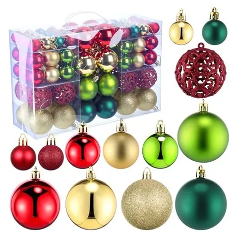 Yunsailing Shatterproof Christmas Ball Ornaments – Dark Green Gold Red