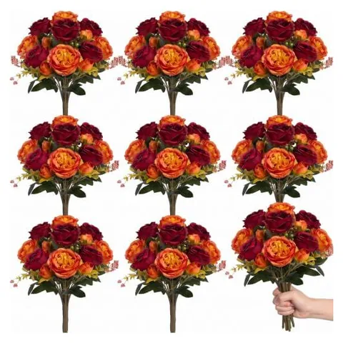 Yunsailing Artificial Peony & Hydrangea Bouquets – Orange-red · Peony